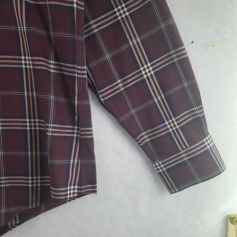 L Brooks Brothers Regent Button Down Shirt Burgundy Wine Plaid Pocket Maroon - Picture 7 of 9